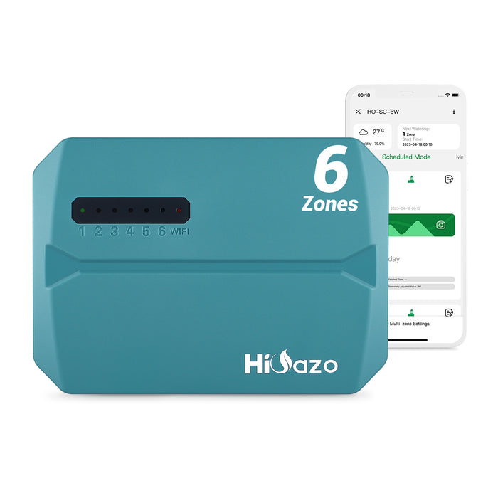 HiOazo 6-Zone Smart Indoor Sprinkler Controller, WiFi Indoor Irrigation Controller, Free APP, Supports Rain Sensor, Seasonal Adjustment, Automatic/ Manual Watering