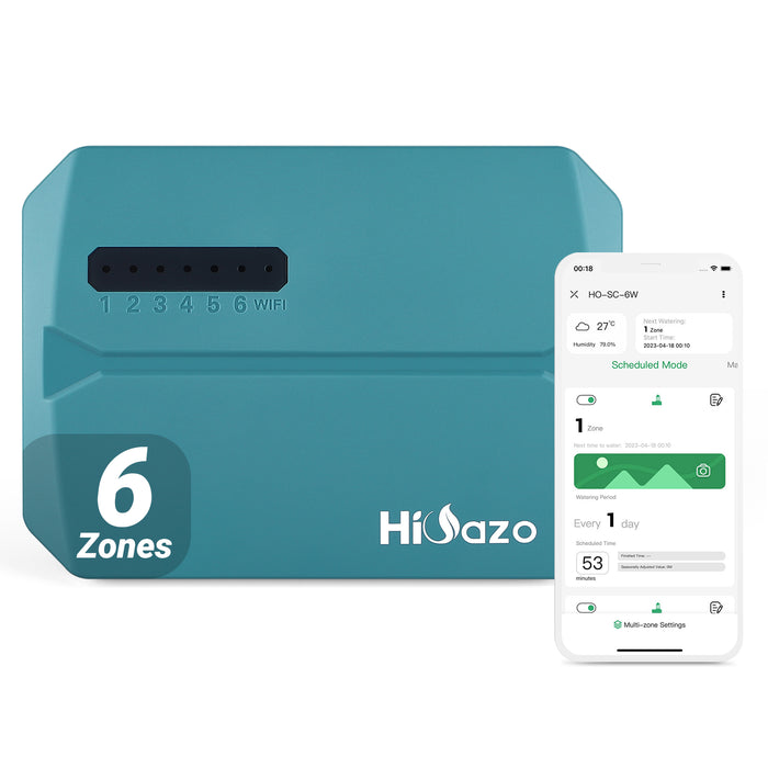 HiOazo 6-Zone Smart Indoor Sprinkler Controller, WiFi Indoor Irrigation Controller, Free APP, Supports Rain Sensor, Seasonal Adjustment, Automatic/ Manual Watering