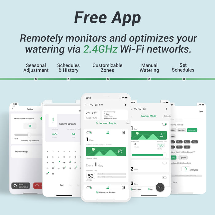 HiOazo 6-Zone Smart Indoor Sprinkler Controller, WiFi Indoor Irrigation Controller, Free APP, Supports Rain Sensor, Seasonal Adjustment, Automatic/ Manual Watering