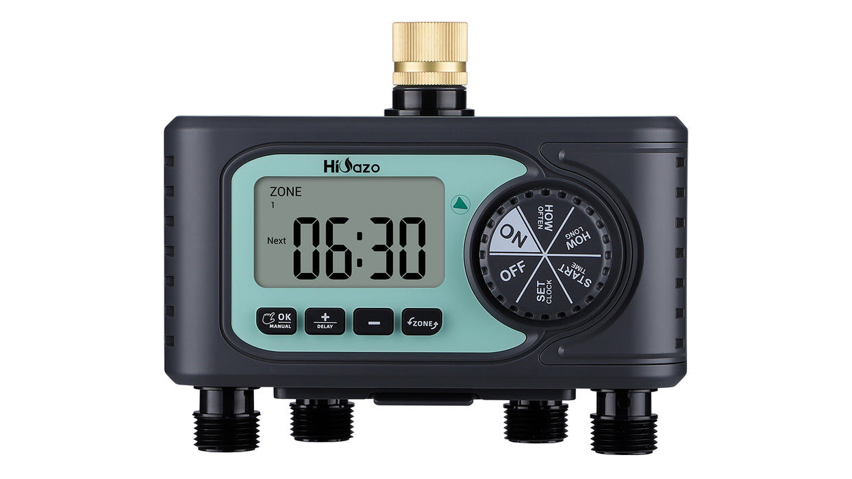 HiOazo 4-Zone Sprinkler Timer, Supports Manual Mode/ Rain Delay / Low Battery Protection