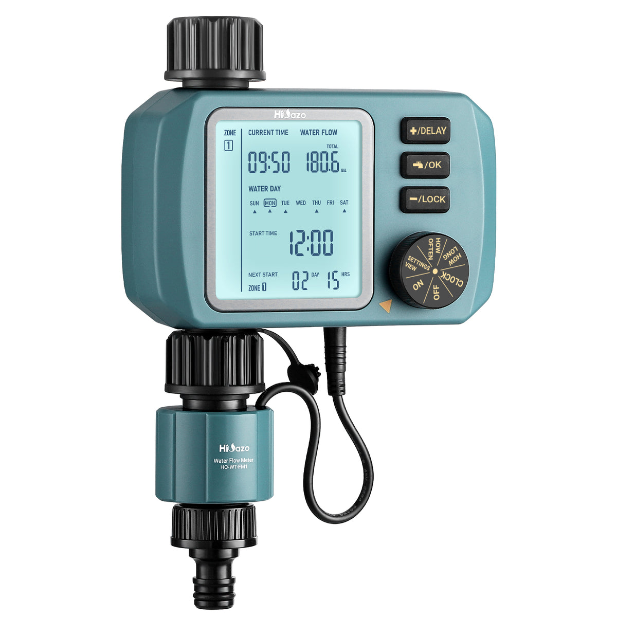 HiOazo Programmable Water Timer for Garden Hose, with Water Flow Meter